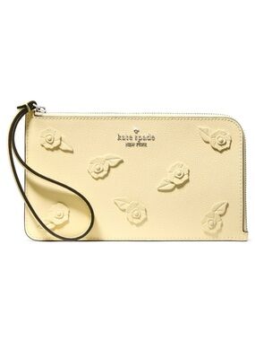 New Kate Spade Lucy Floral Wristlet Leather Lemon Fondant